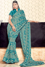 Load image into Gallery viewer, Light Cyan Color Georgette Beauteous Casual Look Printed Saree
