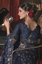 Load image into Gallery viewer, Creative Heavy Embroidery Work Blue Color Net Saree With Party Look Blouse
